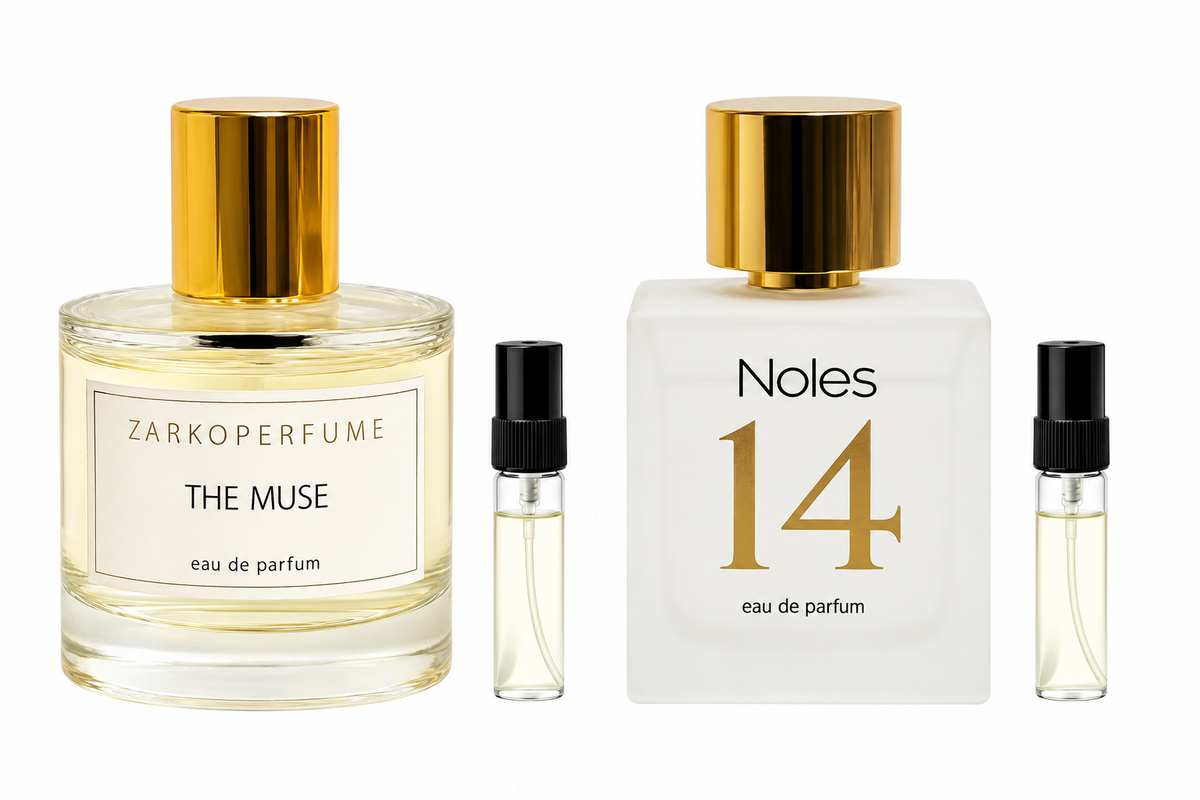 Soft Serenity | Zarkoperfume The Muse & Noles 14 (2 × 2 ml). 2 Duftproben à 2 ml; Originalflakons zur Illustration.
