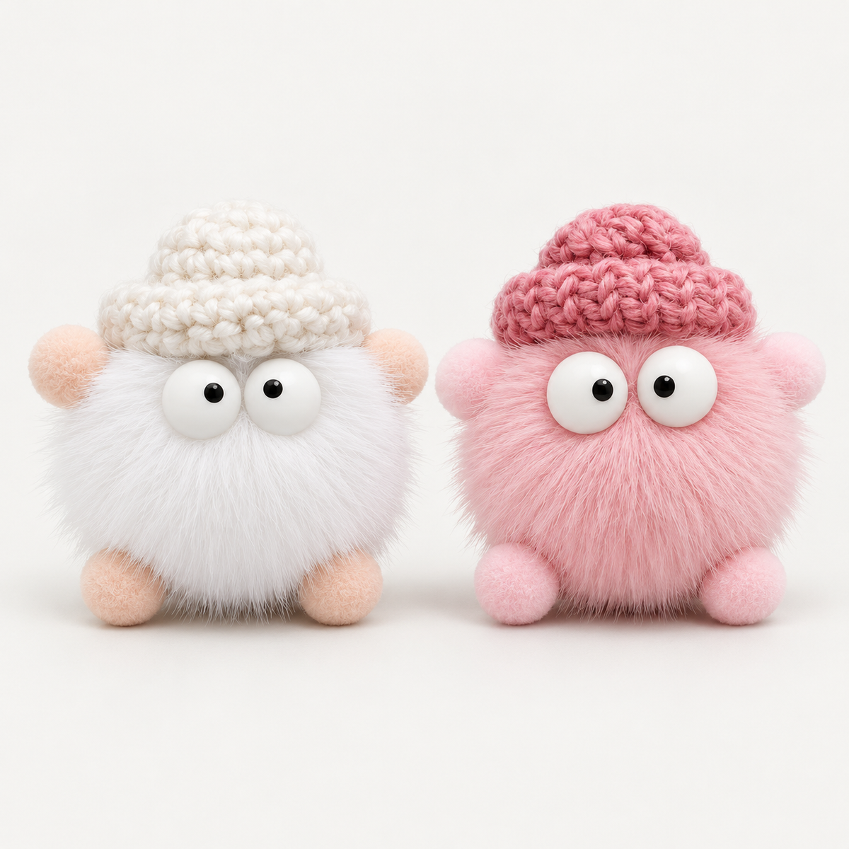 Wuschel Duftfiguren im 2er-Set, eine Figur in Weiss und eine in Pink