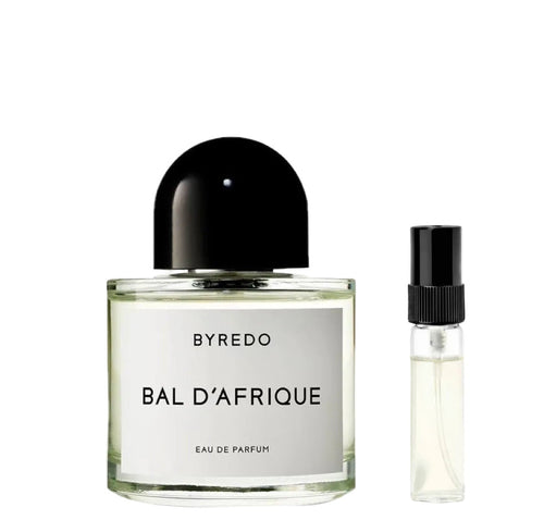 Byredo Bal d'Afrique, décant, un parfum unisexe hespéridé et floral avec bergamote et vétiver. Échantillon de parfum DFP de 2 ml