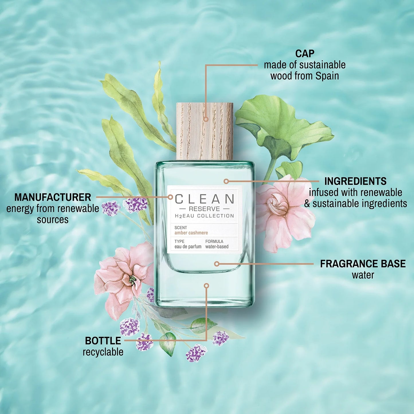 Clean Reserve H2EAU Amber Cashmere Abfüllung - weich-warmer Unisex-Duft mit Amber und Vanille