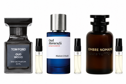 Oud Discovery | Oud Wood, Oud Maracujá & Ombre Nomade (3 × 2 ml) mit passenden 2-ml-Abfüllern