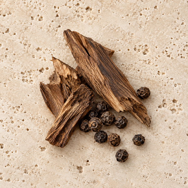 Holzstücke und Pfefferkörner als Symbol für Akigalawood