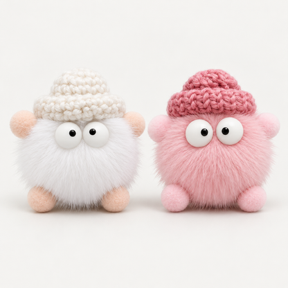 Wuschel Duftfiguren im 2er-Set, eine Figur in Weiss und eine in Pink
